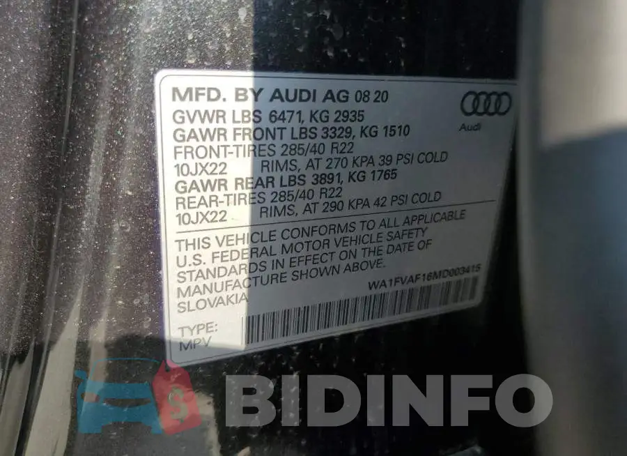 WA1FVAF16MD003415 Photo# 14