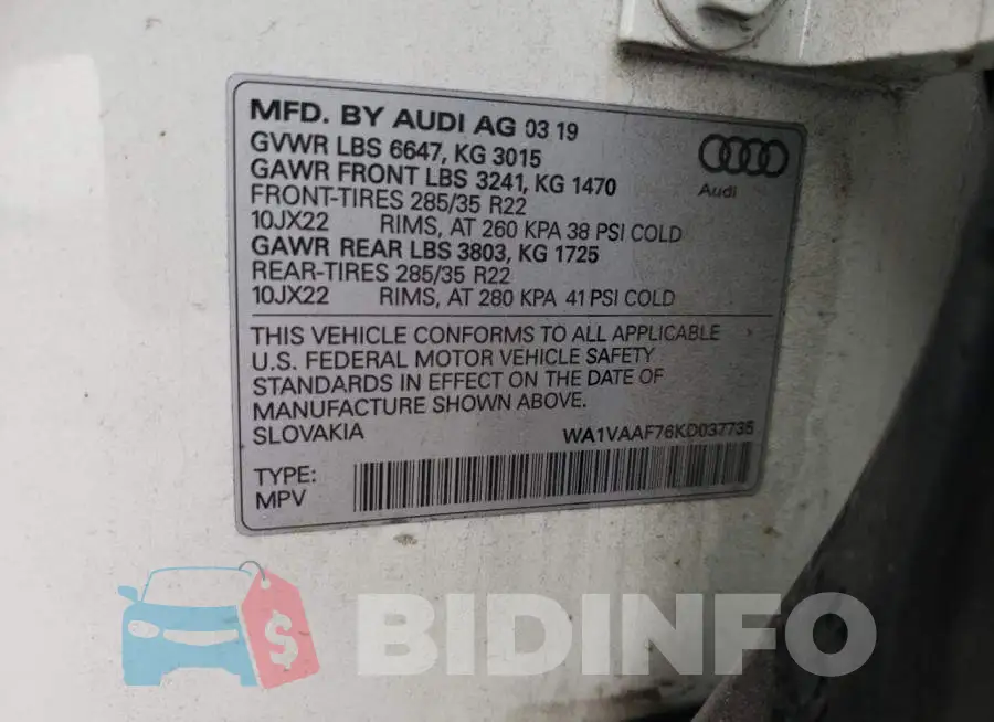 WA1VAAF76KD037735 Photo# 12
