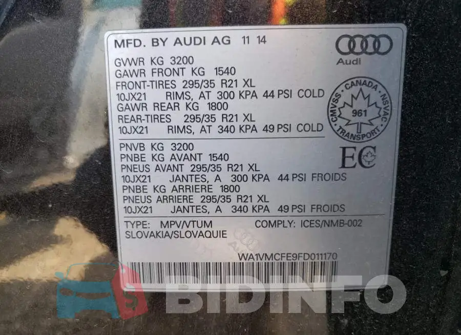 WA1VMCFE9FD011170 Photo# 12