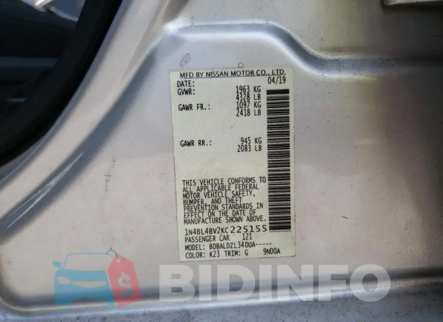 1N4BL4BV2KC225155 Photo# 12