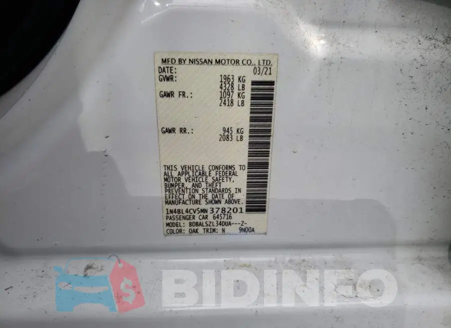 1N4BL4CV5MN378201 Photo# 13