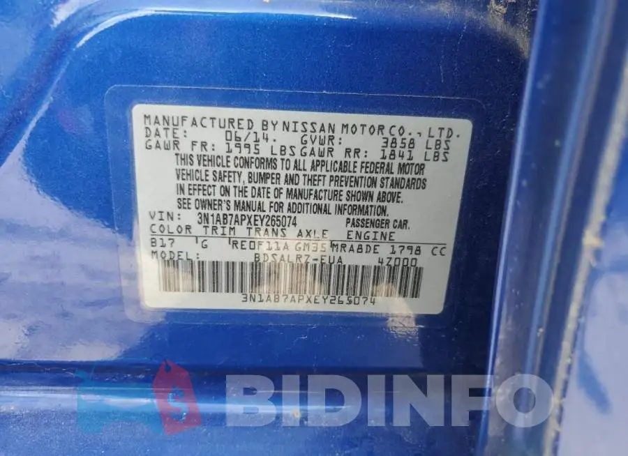 3N1AB7APXEY265074 Photo# 12