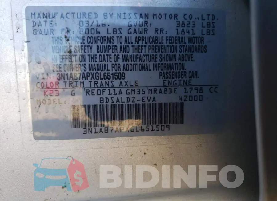 3N1AB7APXGL651509 Photo# 12