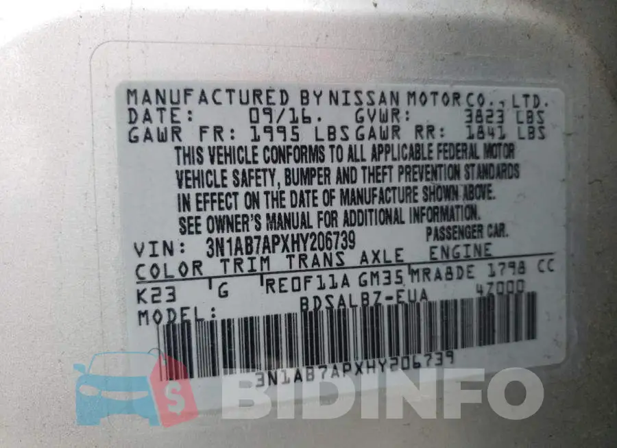 3N1AB7APXHY206739 Photo# 13