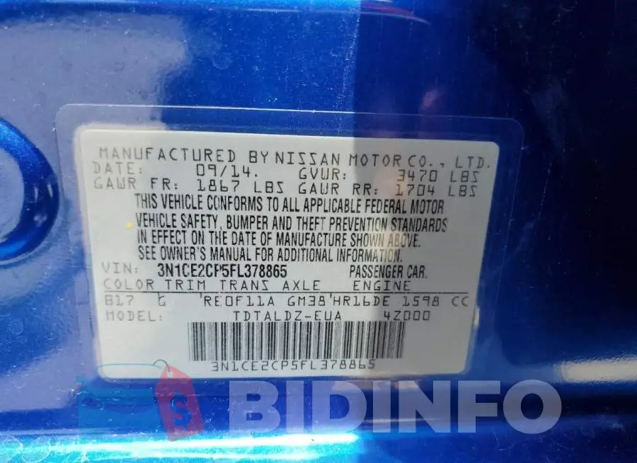 3N1CE2CP5FL378865 Photo# 12