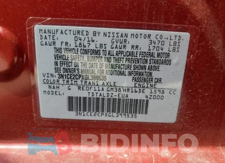 3N1CE2CPXGL399535 Photo# 13