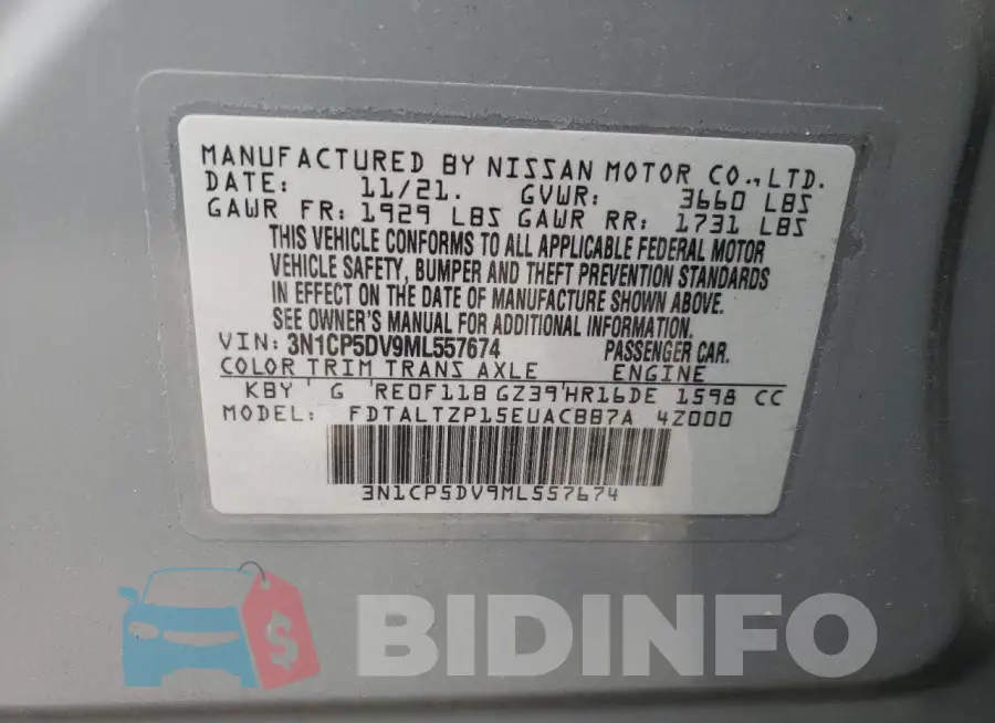 3N1CP5DV9ML557674 Photo# 14