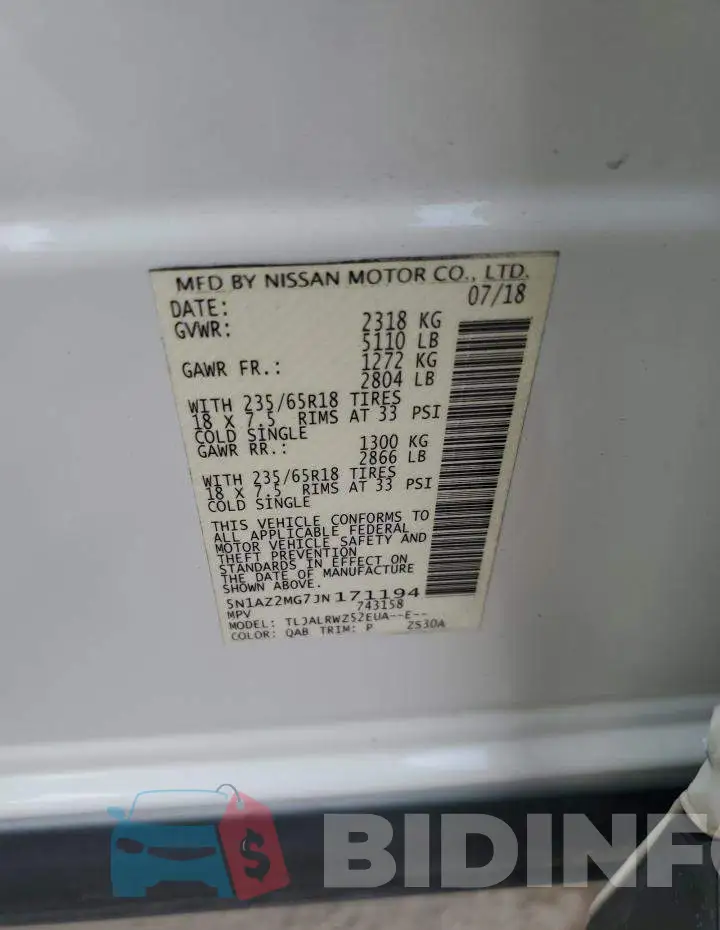 5N1AZ2MG7JN171194 Photo# 13