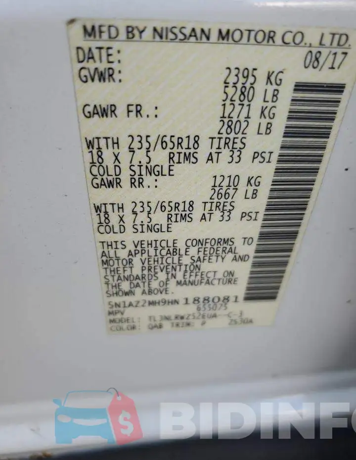 5N1AZ2MH9HN188081 Photo# 13