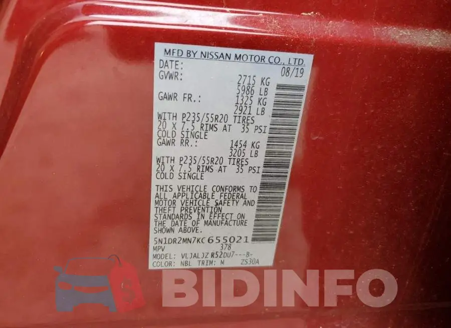 5N1DR2MN7KC655021 Photo# 14