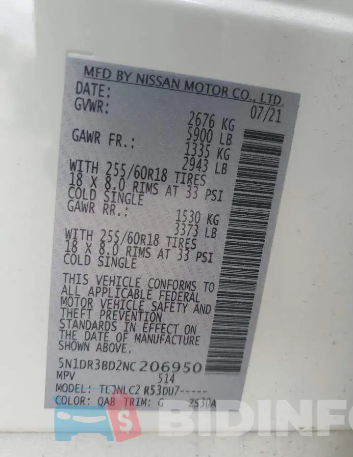 5N1DR3BD2NC206950 Photo# 13
