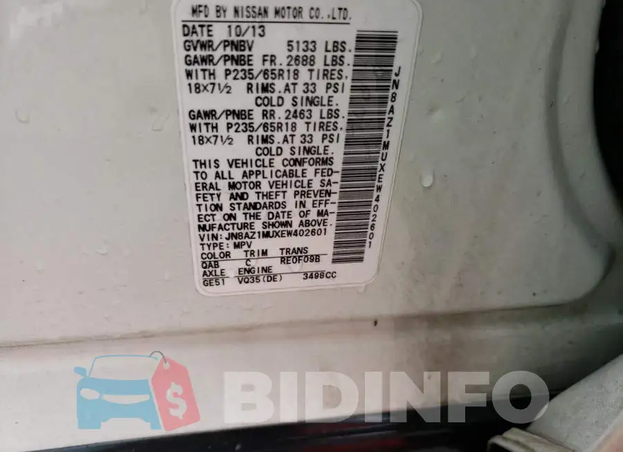 JN8AZ1MUXEW402601 Photo# 13