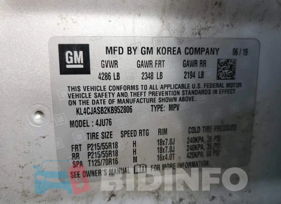 KL4CJASB2KB952806 Photo# 13