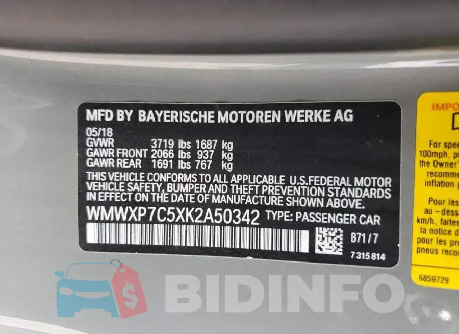 WMWXP7C5XK2A50342 Photo# 12