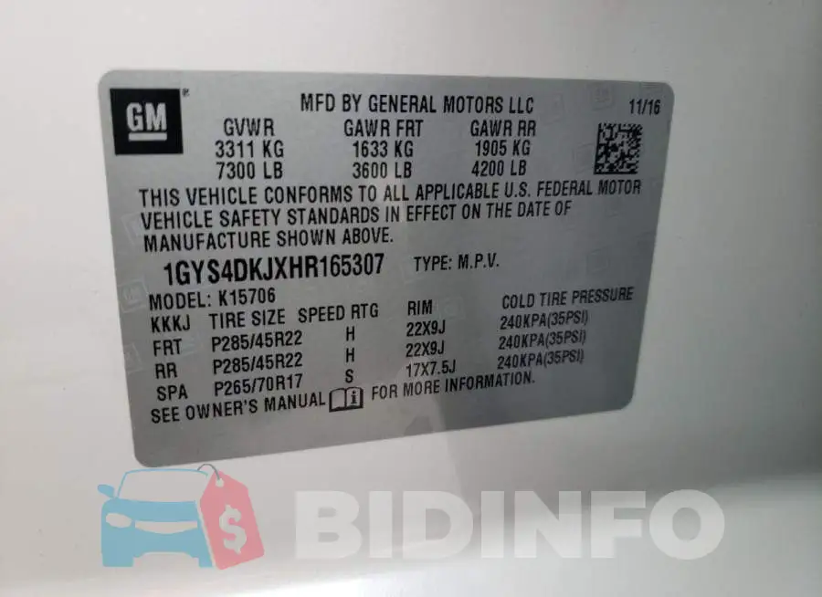 1GYS4DKJXHR165307 Photo# 13
