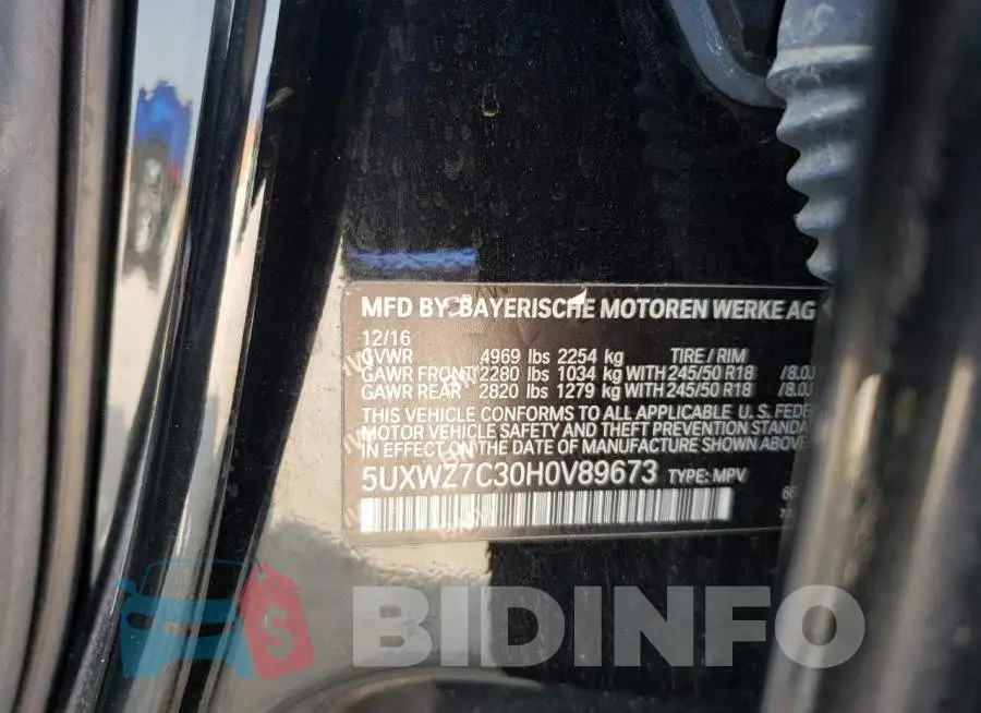 5UXWZ7C30H0V89673 Photo# 13