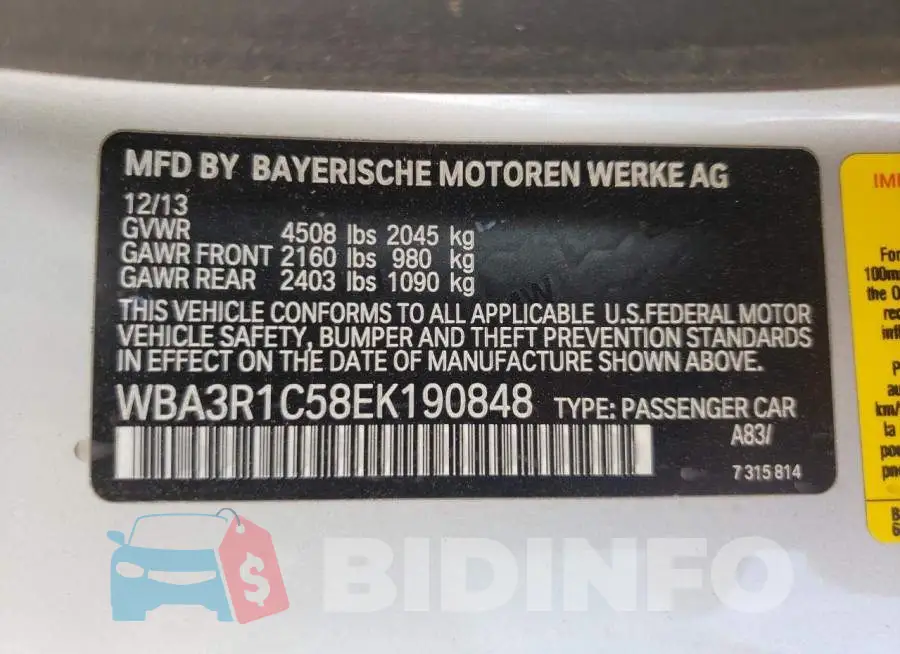 WBA3R1C58EK190848 Photo# 12