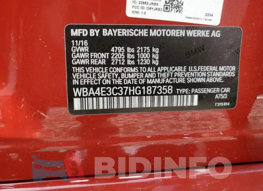 WBA4E3C37HG187358 Photo# 12