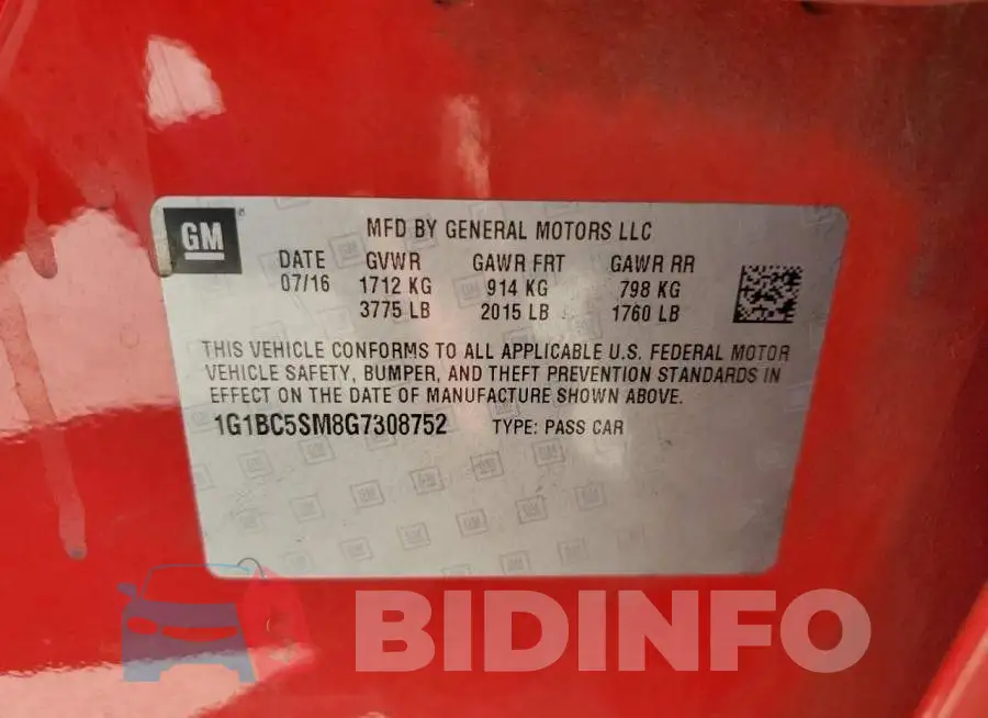 1G1BC5SM8G7308752 Photo# 12