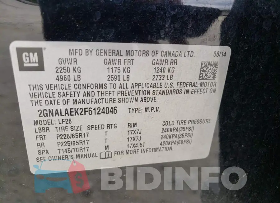2GNALAEK2F6124046 Photo# 13