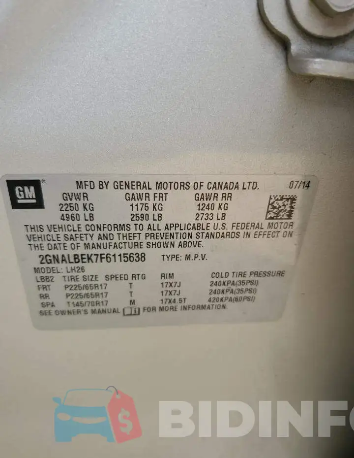 2GNALBEK7F6115638 Photo# 13
