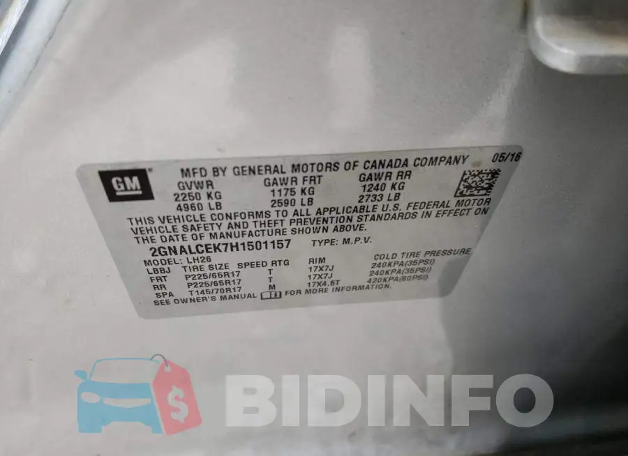 2GNALCEK7H1501157 Photo# 13