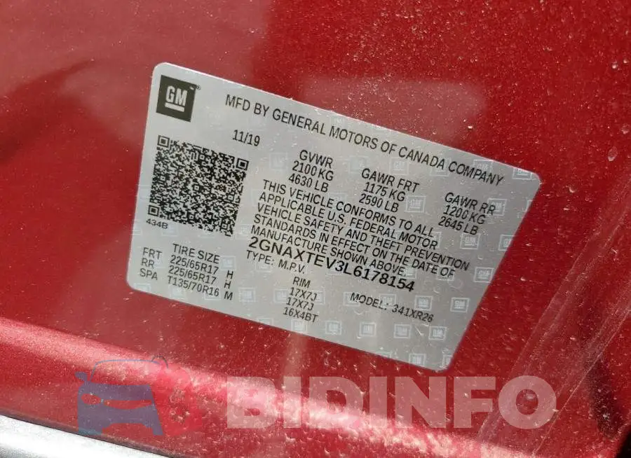 2GNAXTEV3L6178154 Photo# 12