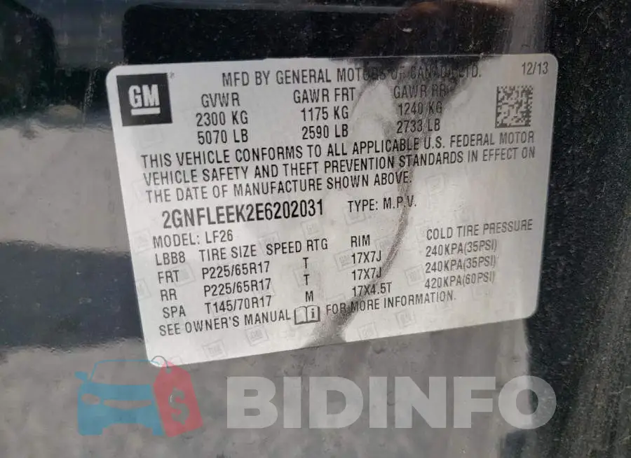 2GNFLEEK2E6202031 Photo# 13