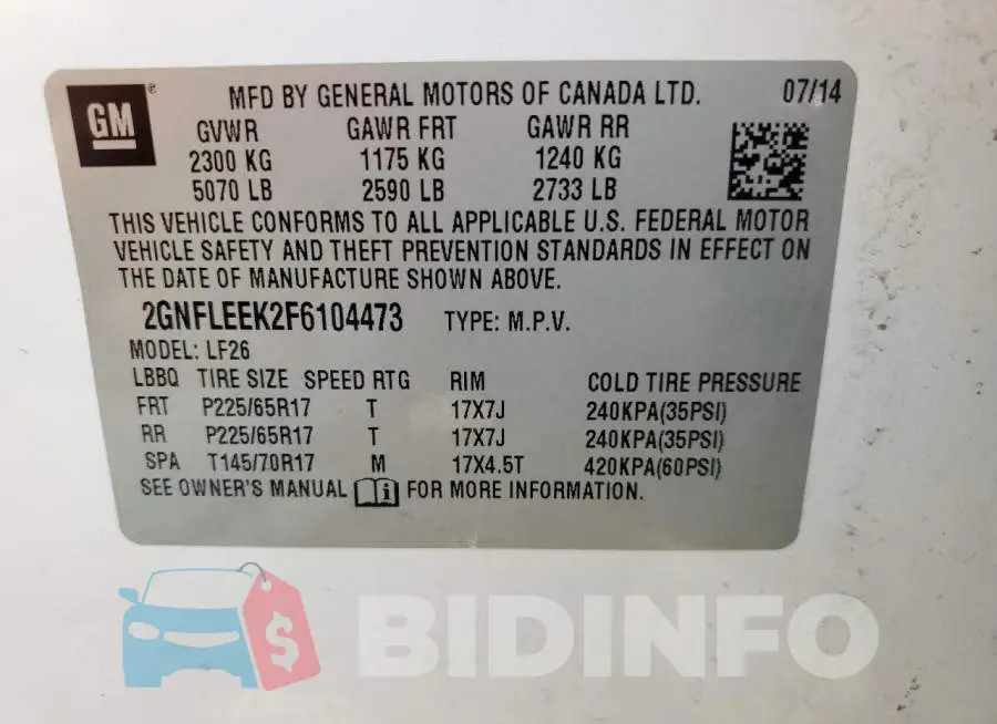 2GNFLEEK2F6104473 Photo# 13