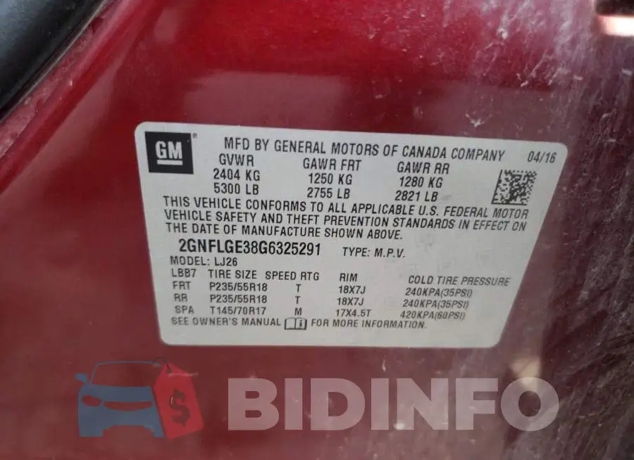 2GNFLGE38G6325291 Photo# 13