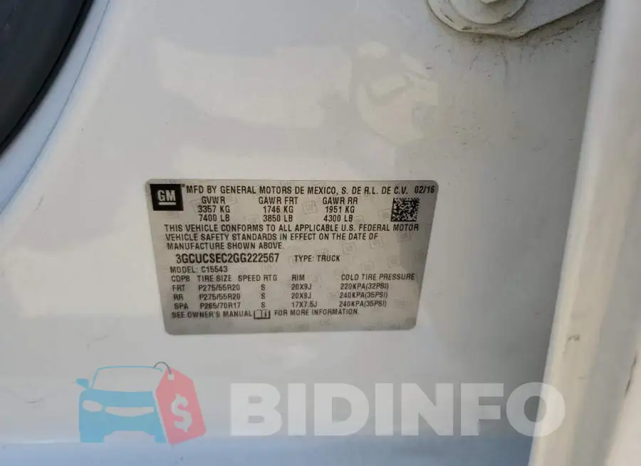 3GCUCSEC2GG222567 Photo# 13