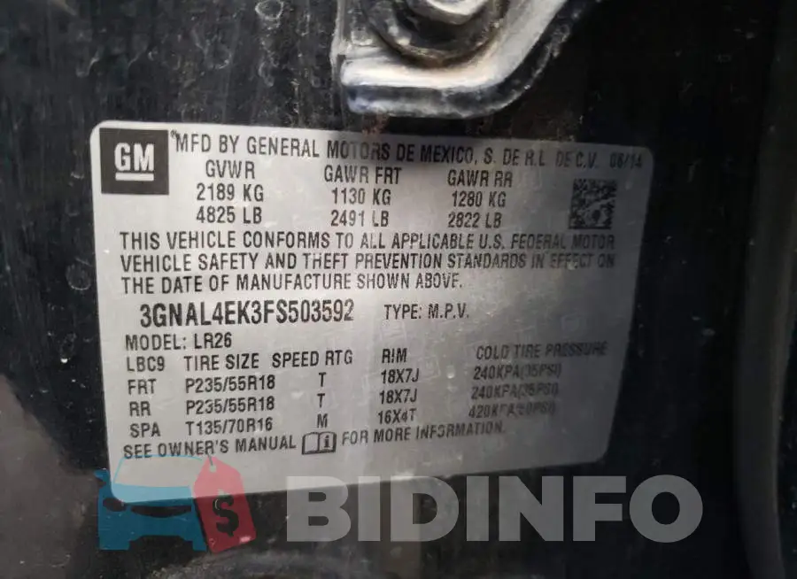 3GNAL4EK3FS503592 Photo# 13