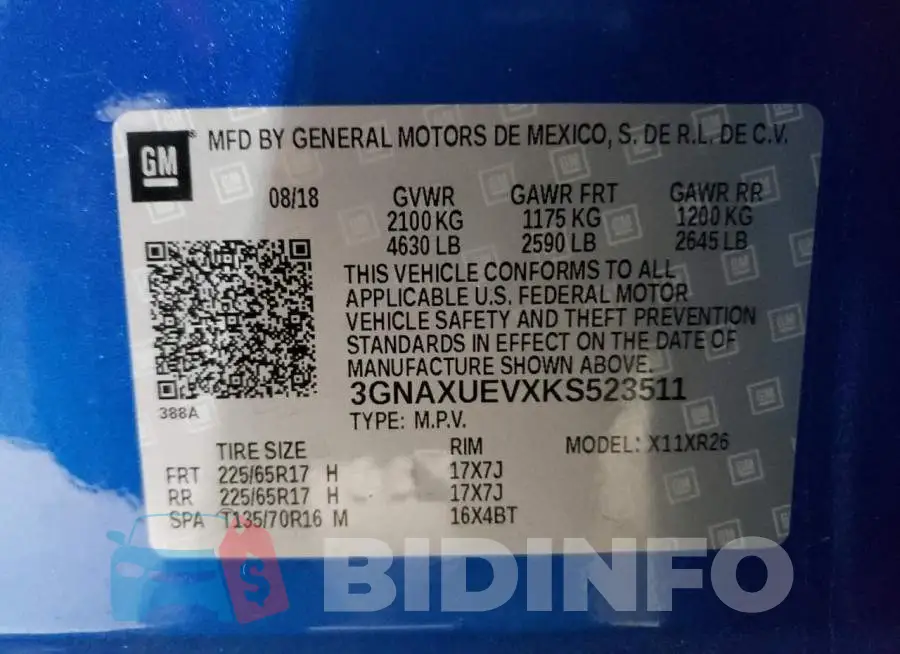 3GNAXUEVXKS523511 Photo# 12