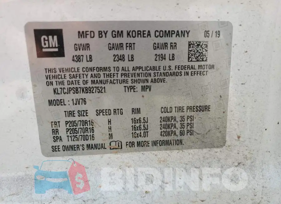KL7CJPSB7KB927521 Photo# 13