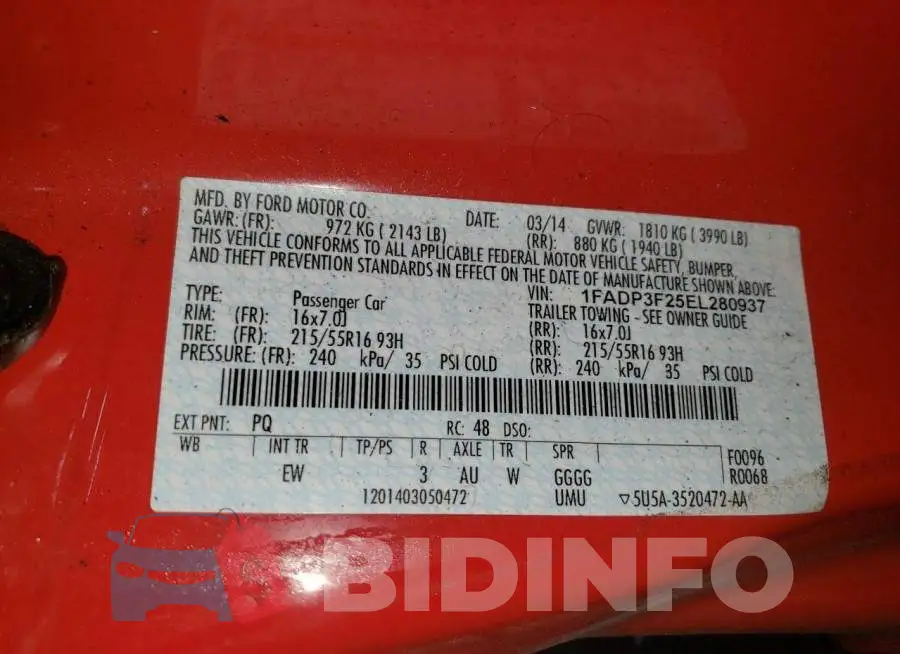 1FADP3F25EL280937 Photo# 13