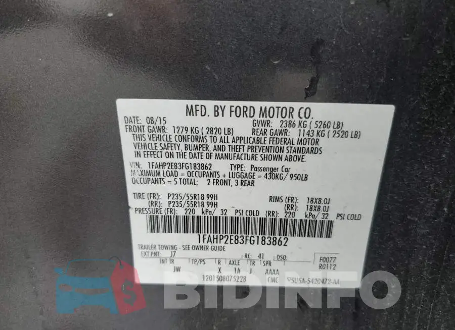 1FAHP2E83FG183862 Photo# 12