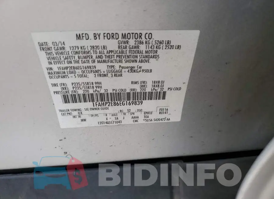 1FAHP2E86EG169839 Photo# 12