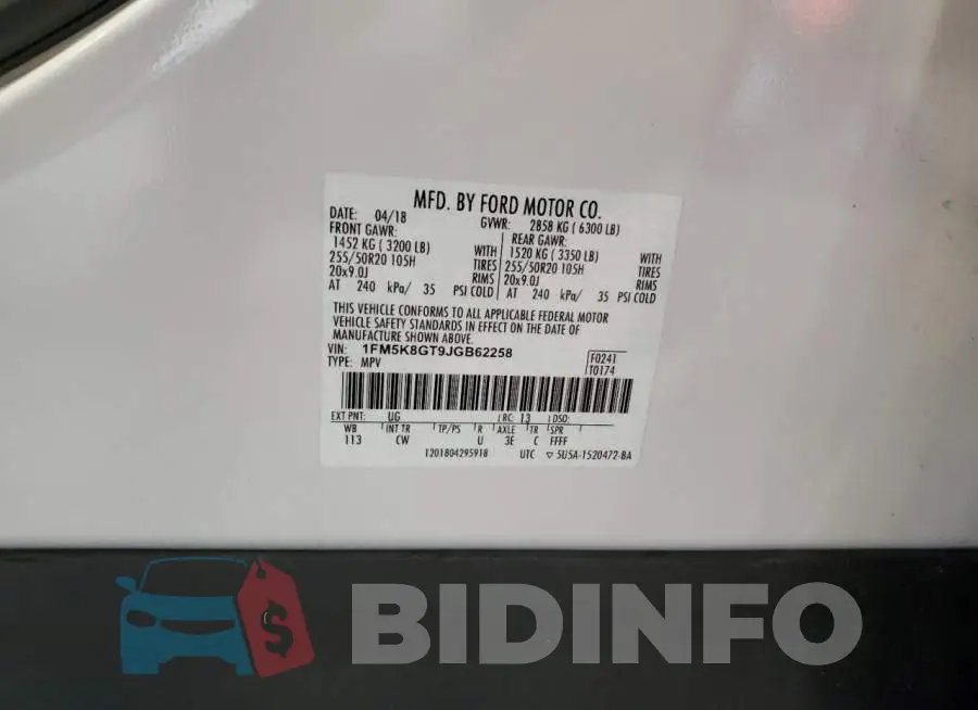 1FM5K8GT9JGB62258 Photo# 13