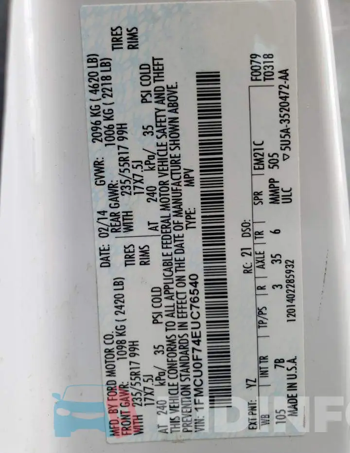 1FMCU0F74EUC76540 Photo# 12