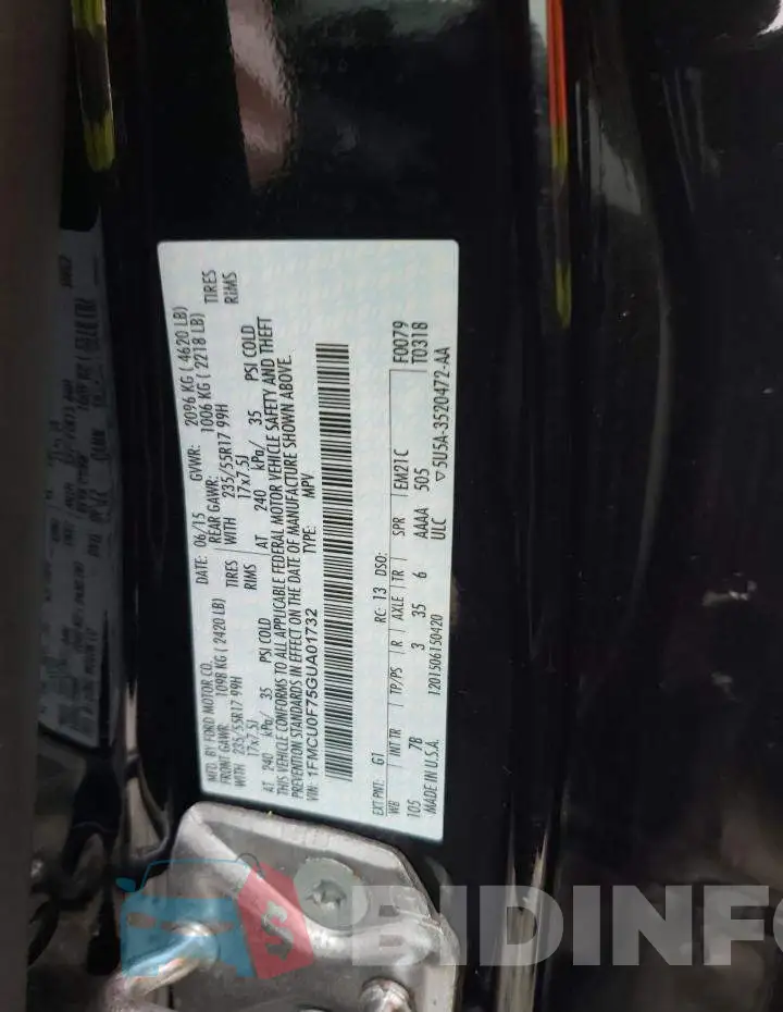 1FMCU0F75GUA01732 Photo# 13