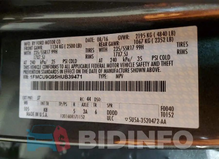 1FMCU9G95HUB39471 Photo# 12
