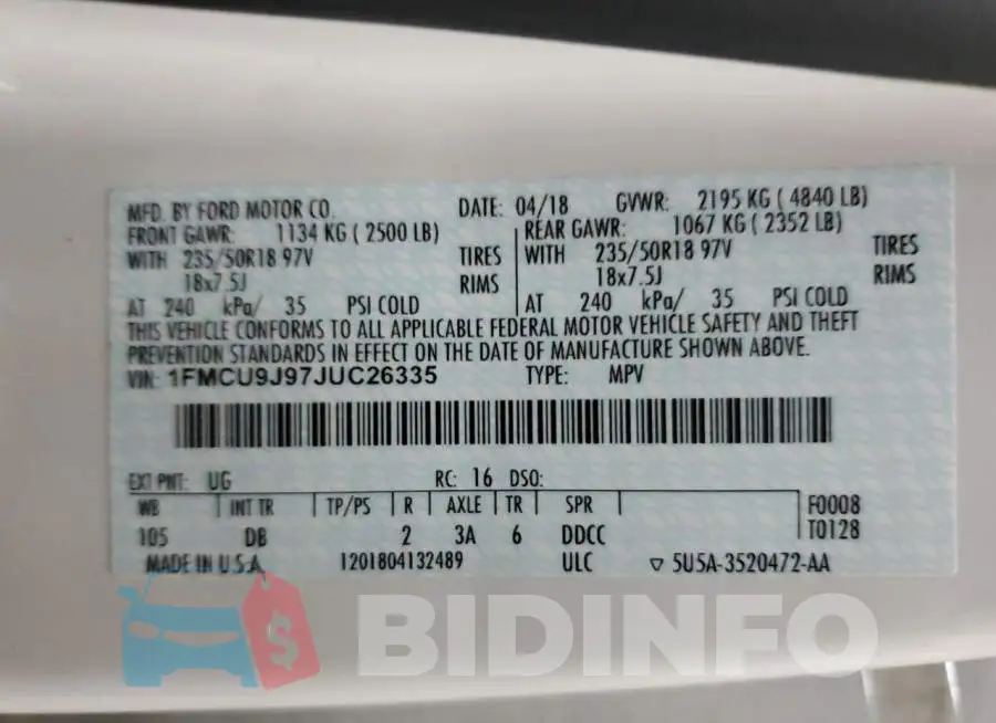 1FMCU9J97JUC26335 Photo# 12