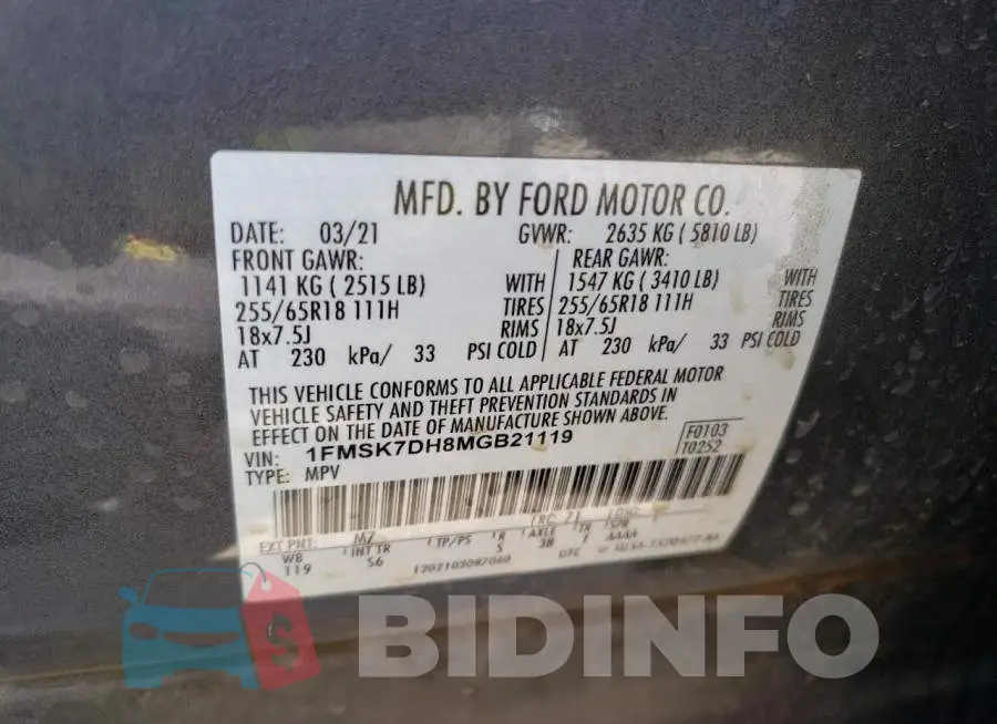 1FMSK7DH8MGB21119 Photo# 13
