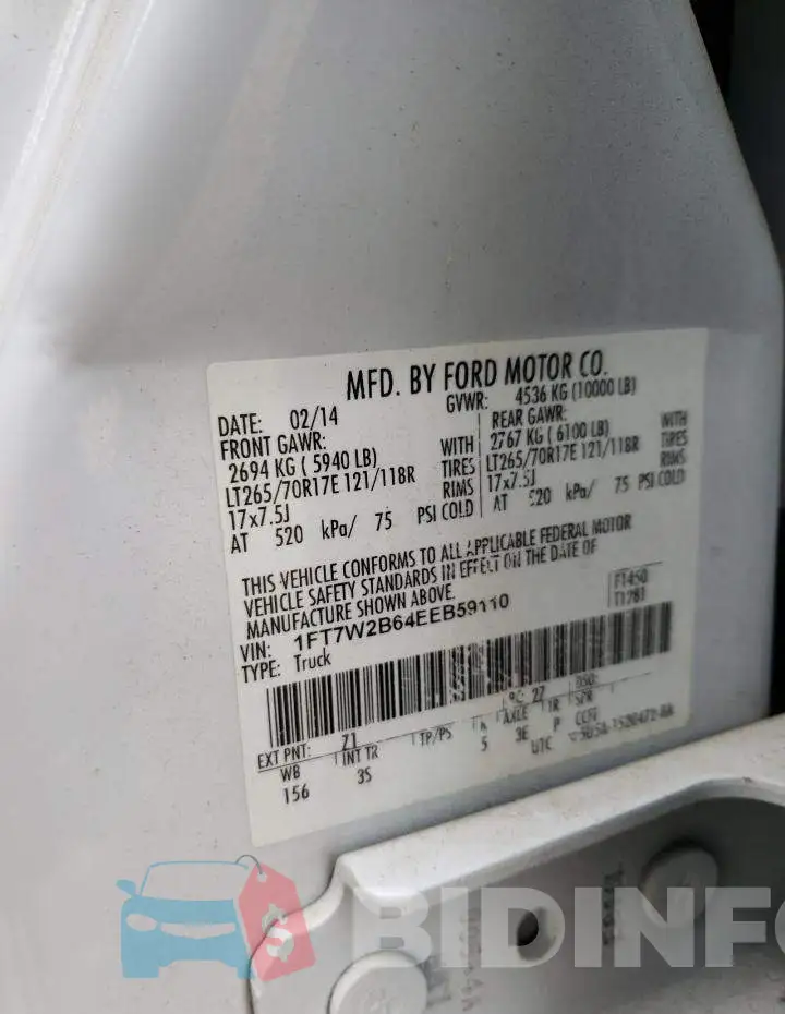 1FT7W2B64EEB59110 Photo# 13