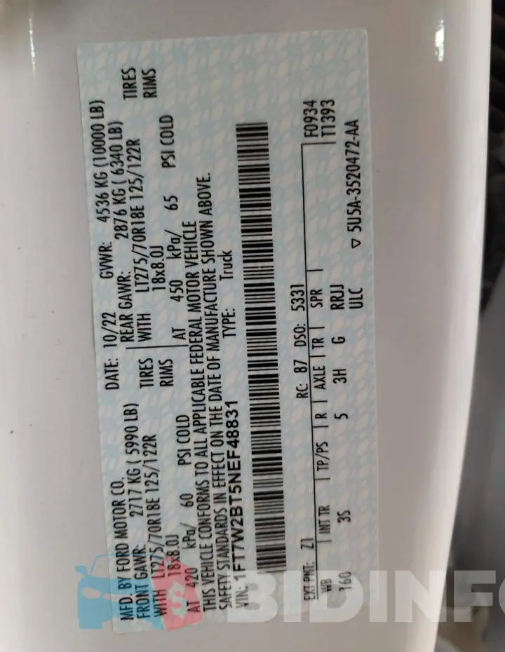 1FT7W2BT5NEF48831 Photo# 13