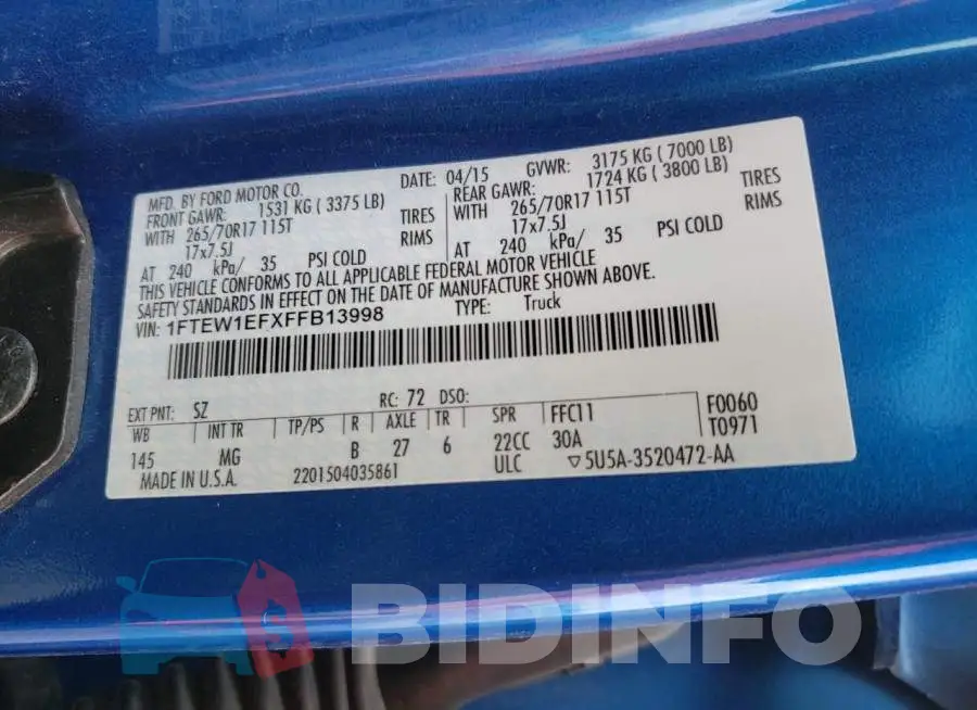 1FTEW1EFXFFB13998 Photo# 12