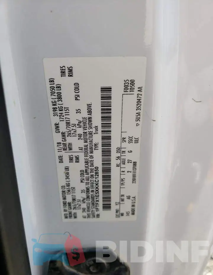 1FTFX1E5XKKC12850 Photo# 12