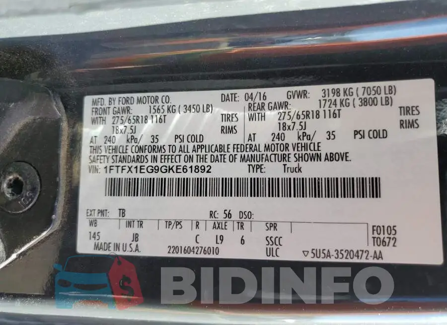 1FTFX1EG9GKE61892 Photo# 12