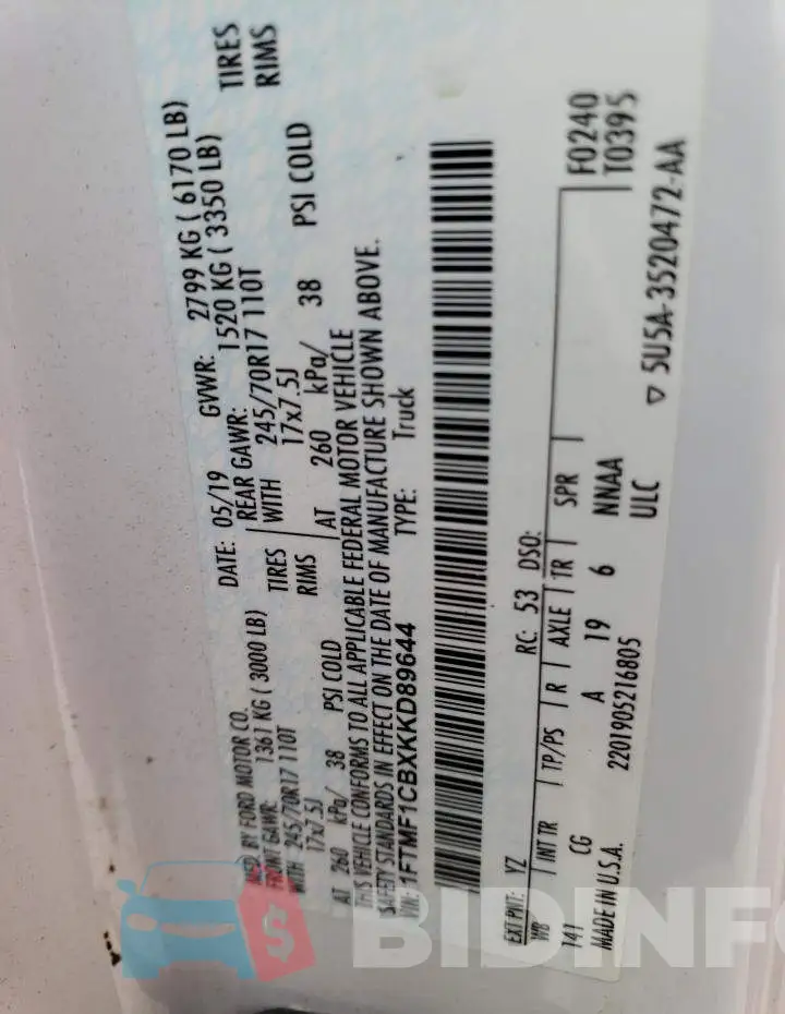 1FTMF1CBXKKD89644 Photo# 12