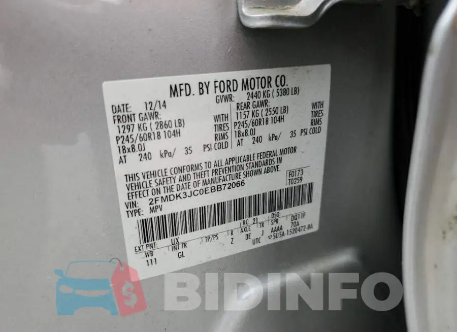 2FMDK3JC0EBB72066 Photo# 12